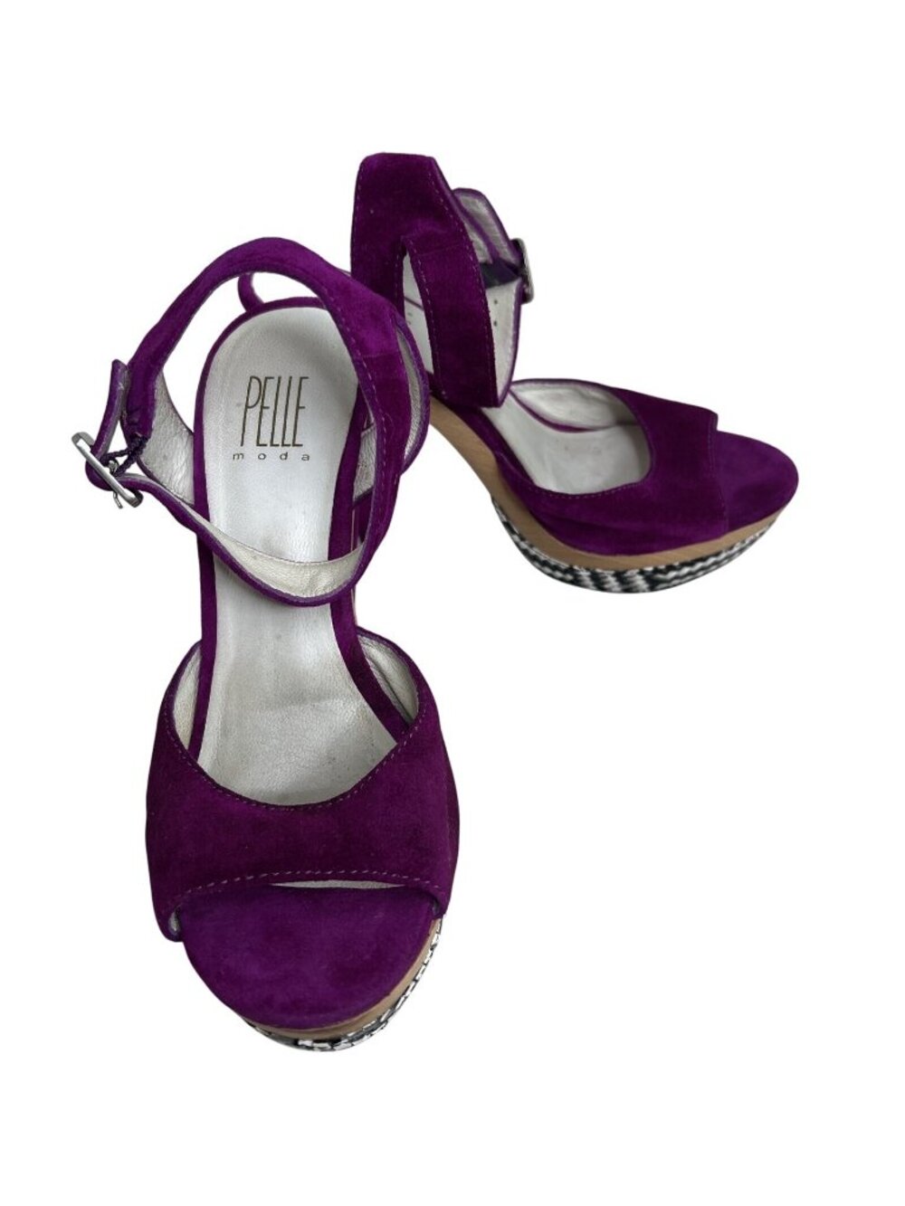 Pelle Moda Womens Purple Suede Platform Heels Adjustable Ankle Strap Size 7M